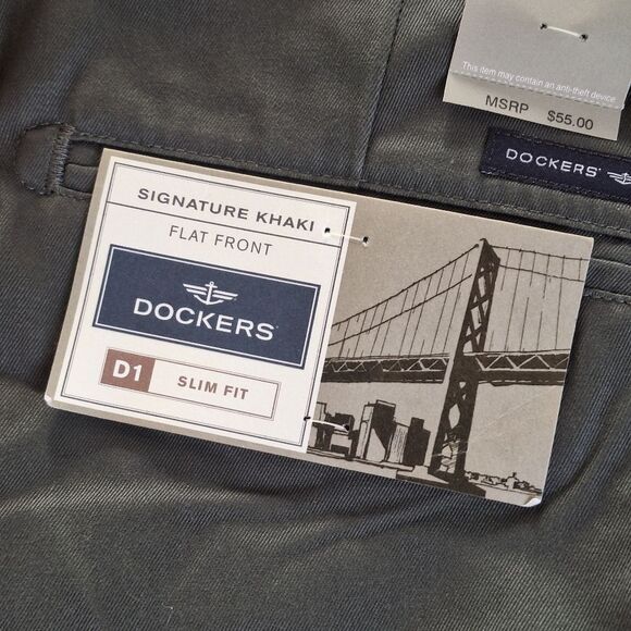 NWT Dockers Signature Khaki D1 Slim Fit Flat Front Dress Pants 36 x 34 Dark Gray - Picture 12 of 14